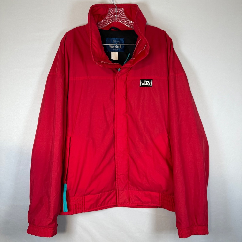 Woolrich Mens Red Windbreaker Jacket With Teal Accents Size‎ XL